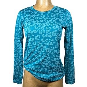 Ariat Womens Teal Leopard Burnout Long Sleeve Shirt Small Equestrian Western